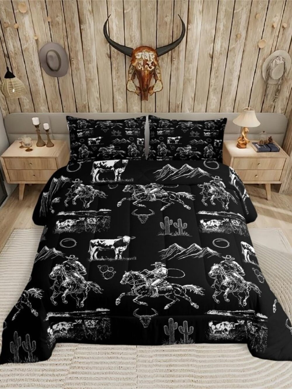 Western Cowboy Bedding Queen Horse Cow Print Comforter Set
